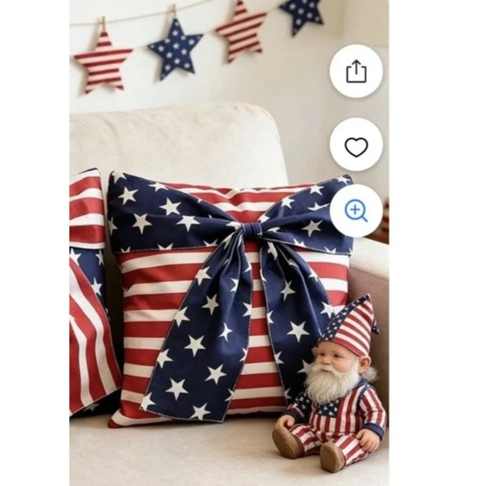 4th of July Pillow Cover 18x18 Inch Bow America Flag Stars Stripes NEW!!